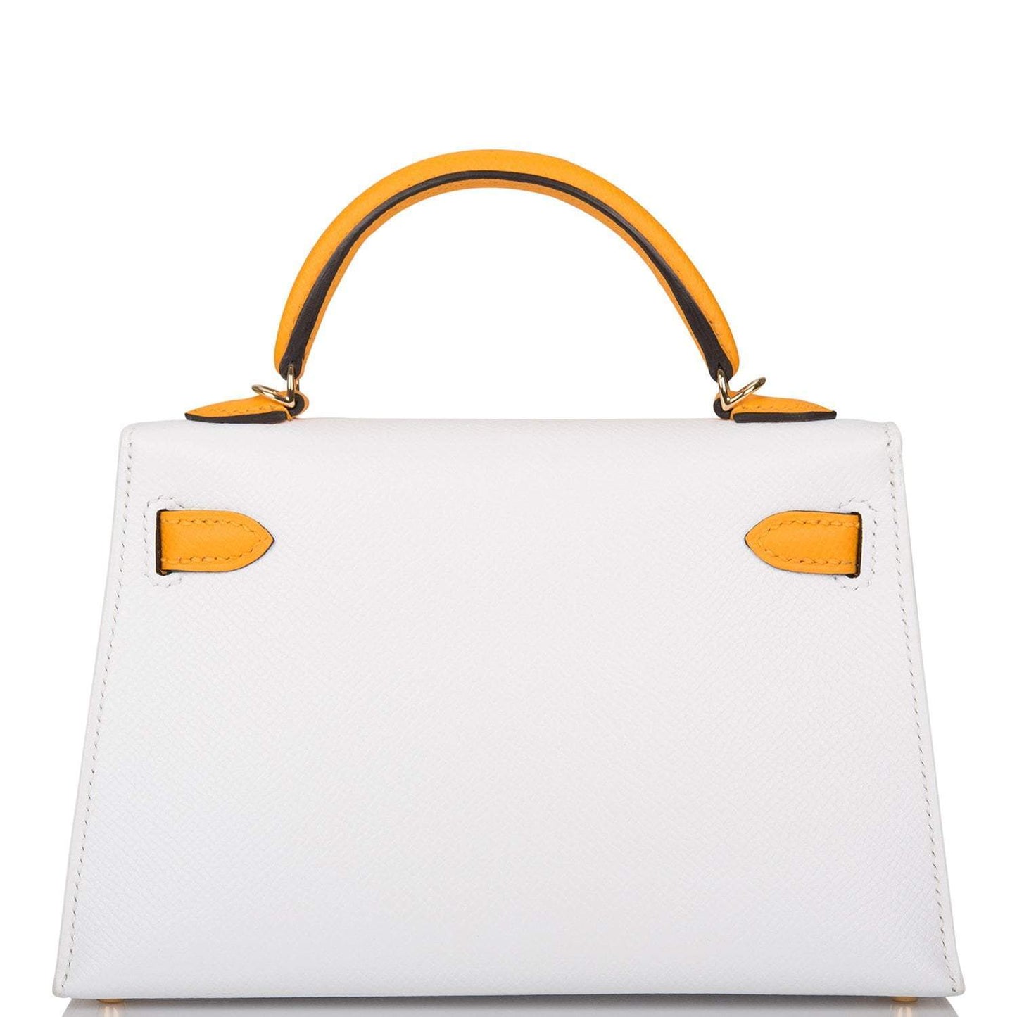 Hermes Horseshoe Stamp (HSS) White and Jaune D'Or Epsom Sellier Kelly 20cm with Permabrass Hardware