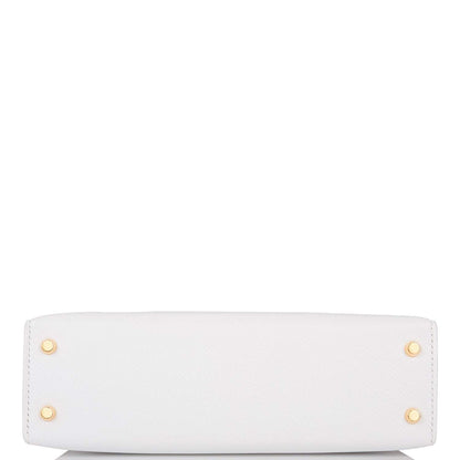 Hermes Horseshoe Stamp (HSS) White and Jaune D'Or Epsom Sellier Kelly 20cm with Permabrass Hardware