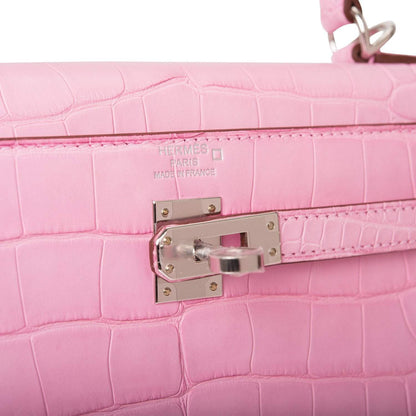Hermes Bubblegum 5P Matte Alligator Retourne Kelly 25cm Palladium Hardware