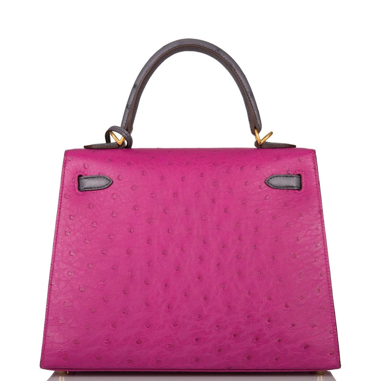 Hermes Horseshoe Stamp HSS Bi-Color Rose Pourpre Gris Agate Ostrich Sellier Kelly 25cm Brushed Gold Hardware