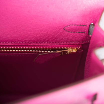 Hermes Horseshoe Stamp HSS Bi-Color Rose Pourpre Gris Agate Ostrich Sellier Kelly 25cm Brushed Gold Hardware