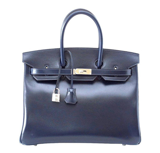 Hermes Birkin 35 Bleu Marine Box Leather Palladium Hardware