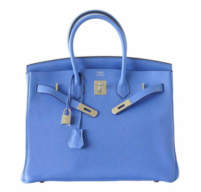 Hermes Birkin 35 Bleu Paradis Clemence Leather Palladium Hardware