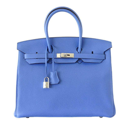 Hermes Birkin 35 Bleu Paradis Clemence Leather Palladium Hardware