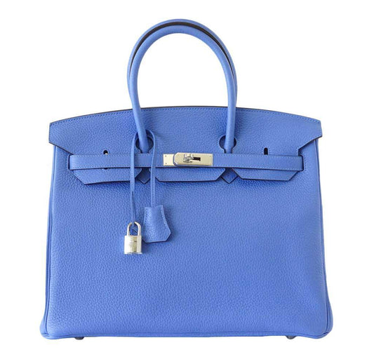Hermes Birkin 35 Bleu Paradis Clemence Leather Palladium Hardware