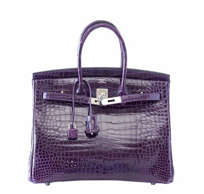 Hermes Birkin 35 Amethyst Porosus Crocodile Leather Palladium Hardware