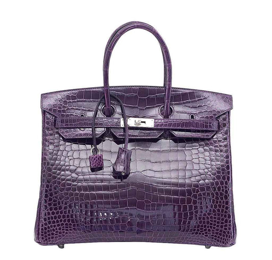 Hermes Birkin 35 Amethyst Porosus Crocodile Leather Palladium Hardware