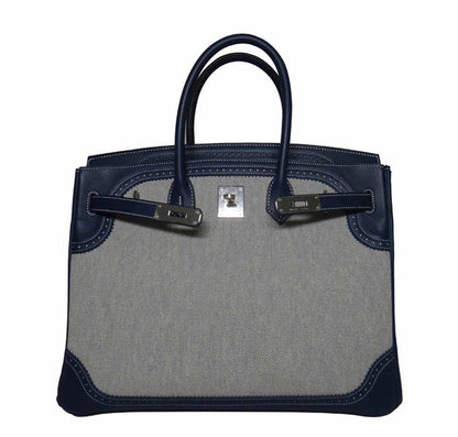 Hermès Birkin Ghillies 35 Bag Blue Toile