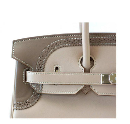 Hermes Birkin 35 Ghillies Limited Edition Argile & Etoupe Swift Leather Palladium Hardware