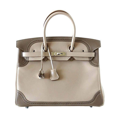 Hermes Birkin 35 Ghillies Limited Edition Argile & Etoupe Swift Leather Palladium Hardware