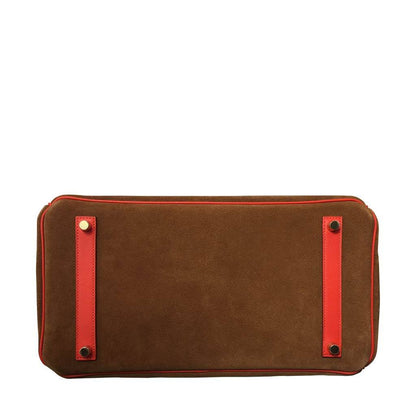 Hermes Birkin 35 Grizzly Capucine Chamois Swift Leather Suede Permabrass Hardware