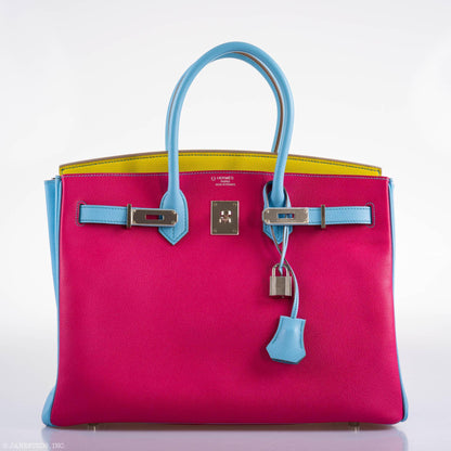 Hermes Birkin 35 HSS Rose Tyrien Blue Celeste Lime Epsom Palladium Hardware 2011 O
