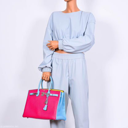 Hermes Birkin 35 HSS Rose Tyrien Blue Celeste Lime Epsom Palladium Hardware 2011 O