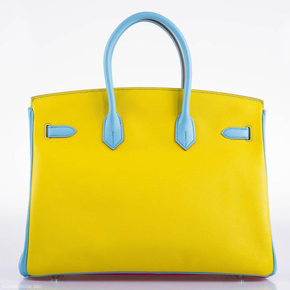 Hermes Birkin 35 HSS Rose Tyrien Blue Celeste Lime Epsom Palladium Hardware 2011 O