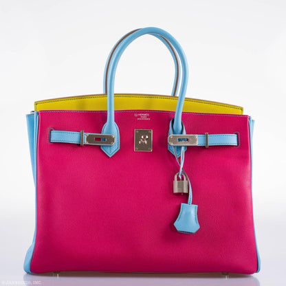 Hermes Birkin 35 HSS Rose Tyrien Blue Celeste Lime Epsom Palladium Hardware 2011 O