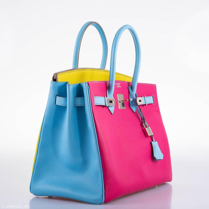 Hermes Birkin 35 HSS Rose Tyrien Blue Celeste Lime Epsom Palladium Hardware 2011 O