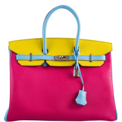 Hermes Birkin 35 HSS Rose Tyrien Blue Celeste Lime Epsom Palladium Hardware 2011 O