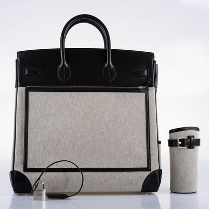 Hermes Cargo HAC Birkin 40 Black Box Toile Palladium Hardware 2021 Z
