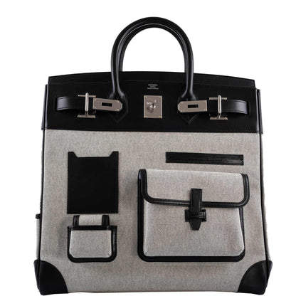 Hermes Cargo HAC Birkin 40 Black Box Toile Palladium Hardware 2021 Z