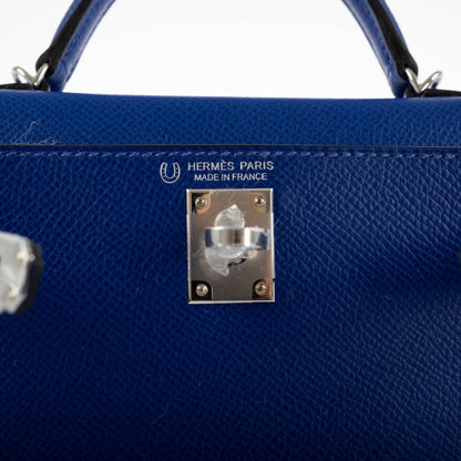 Hermes HSS Kelly 20 Mini II Sellier Blue Electric & Black Interior Epsom Palladium