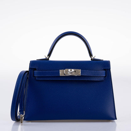 Hermes HSS Kelly 20 Mini II Sellier Blue Electric & Black Interior Epsom Palladium
