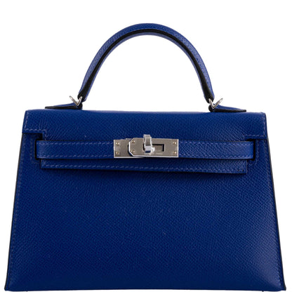 Hermes HSS Kelly 20 Mini II Sellier Blue Electric & Black Interior Epsom Palladium