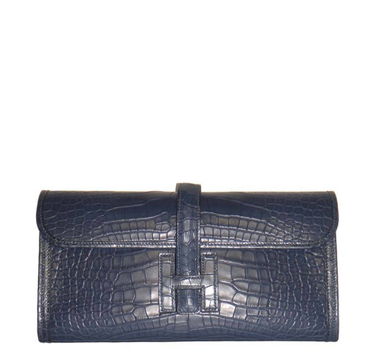 Hermes Jige 29 Clutch Bag Blue Alligator
