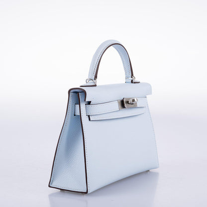 Hermes Kelly 20 Mini II Bleu Brume Hydra Epsom Palladium Hardware