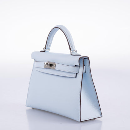 Hermes Kelly 20 Mini II Bleu Brume Hydra Epsom Palladium Hardware