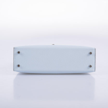 Hermes Kelly 20 Mini II Bleu Brume Hydra Epsom Palladium Hardware