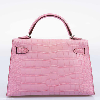 Hermes Kelly 20 Mini II Sellier 5P Bubblegum Matte Pink Alligator Palladium Hardware
