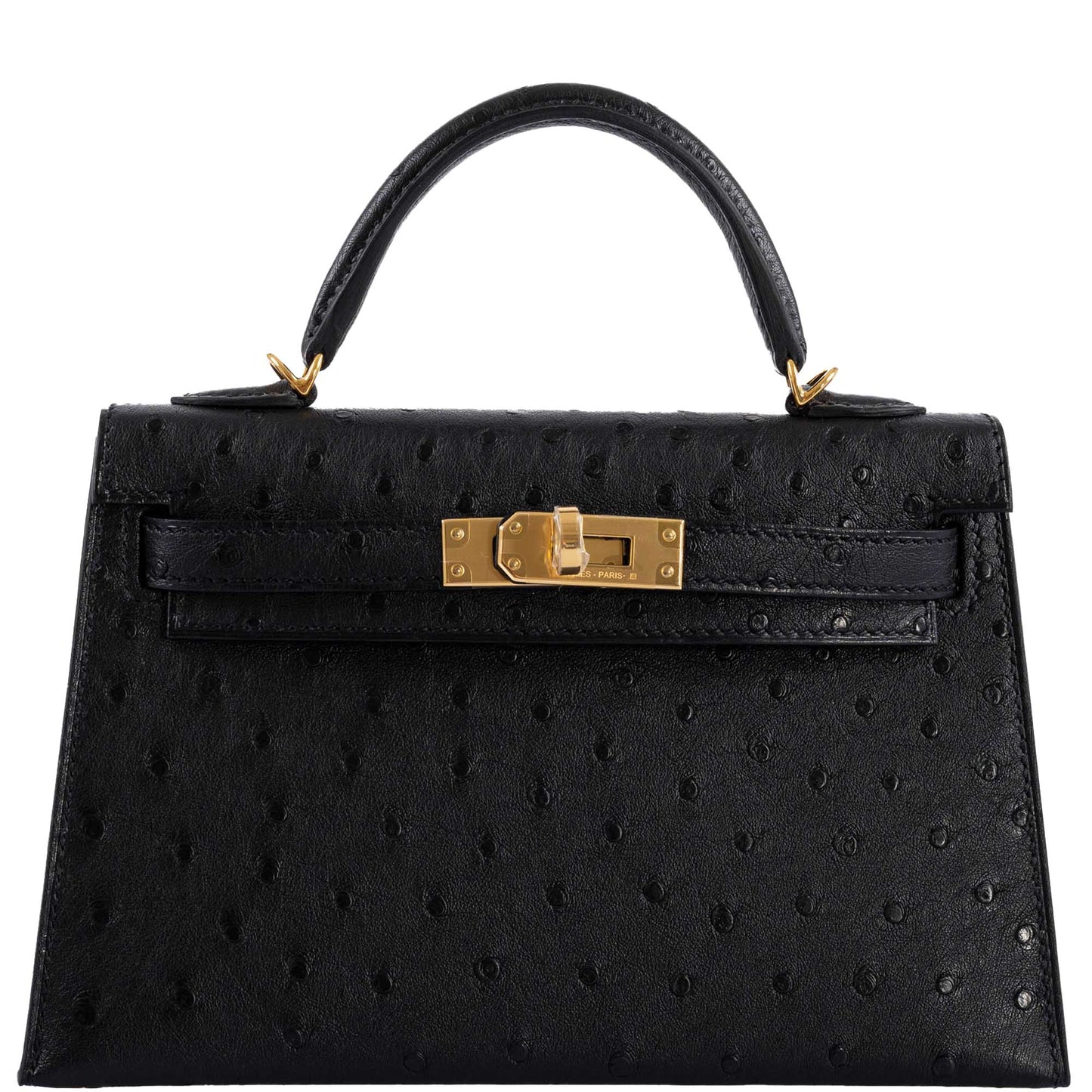 Hermes Kelly 20 Mini II Sellier Black Ostrich Gold Hardware