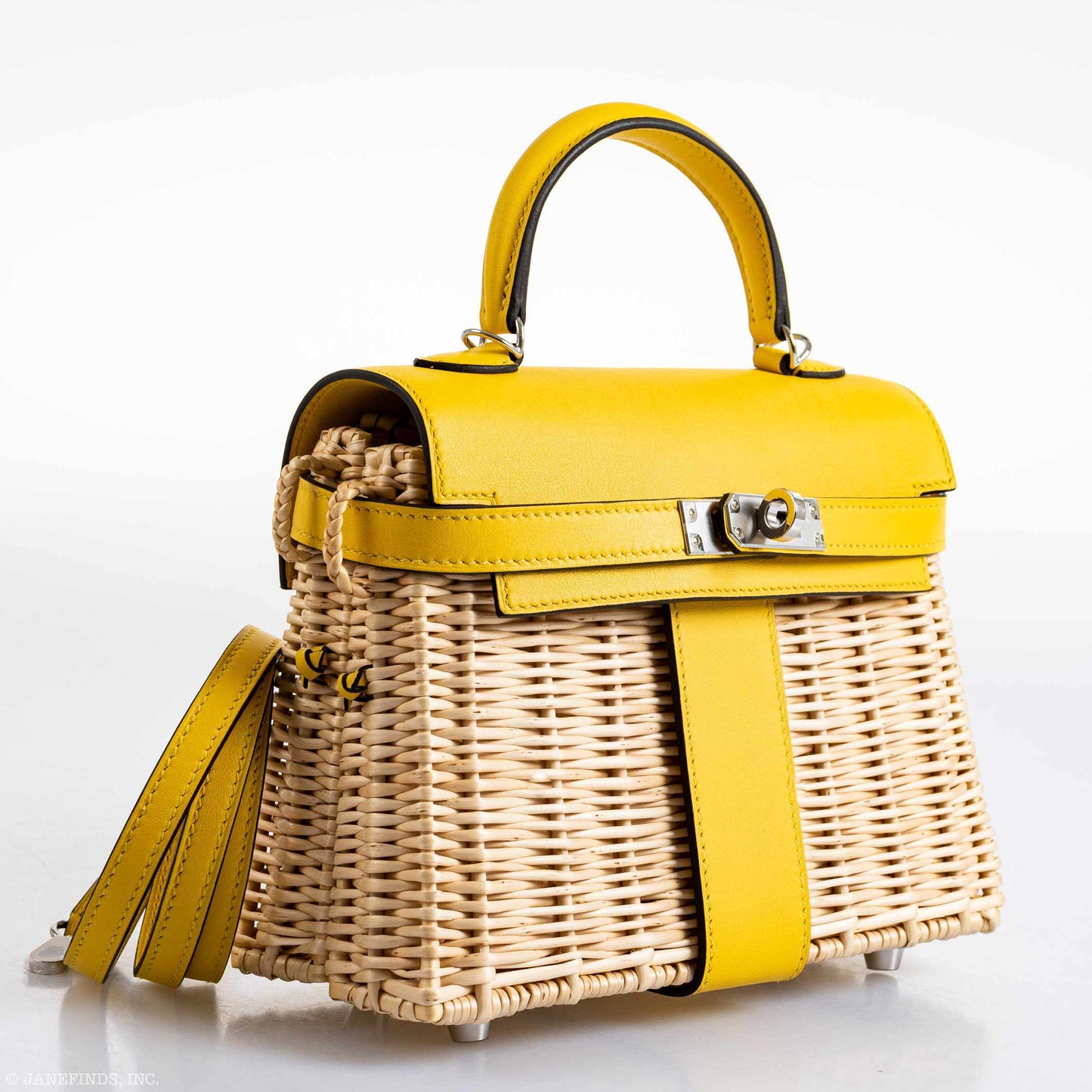 Hermes Kelly 20 Mini Picnic Jaune de Naples Swift & Osier Wicker Palladium Hardware 2019 D