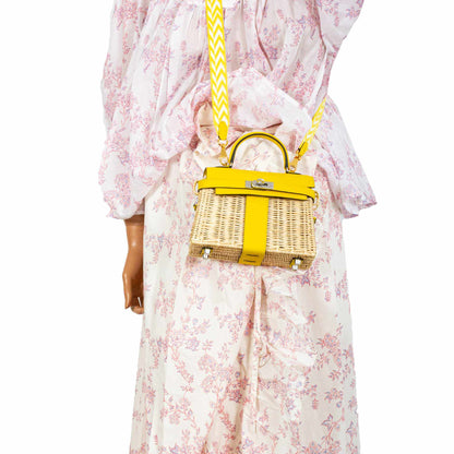 Hermes Kelly 20 Mini Picnic Jaune de Naples Swift & Osier Wicker Palladium Hardware 2019 D