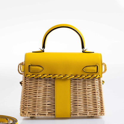 Hermes Kelly 20 Mini Picnic Jaune de Naples Swift & Osier Wicker Palladium Hardware 2019 D