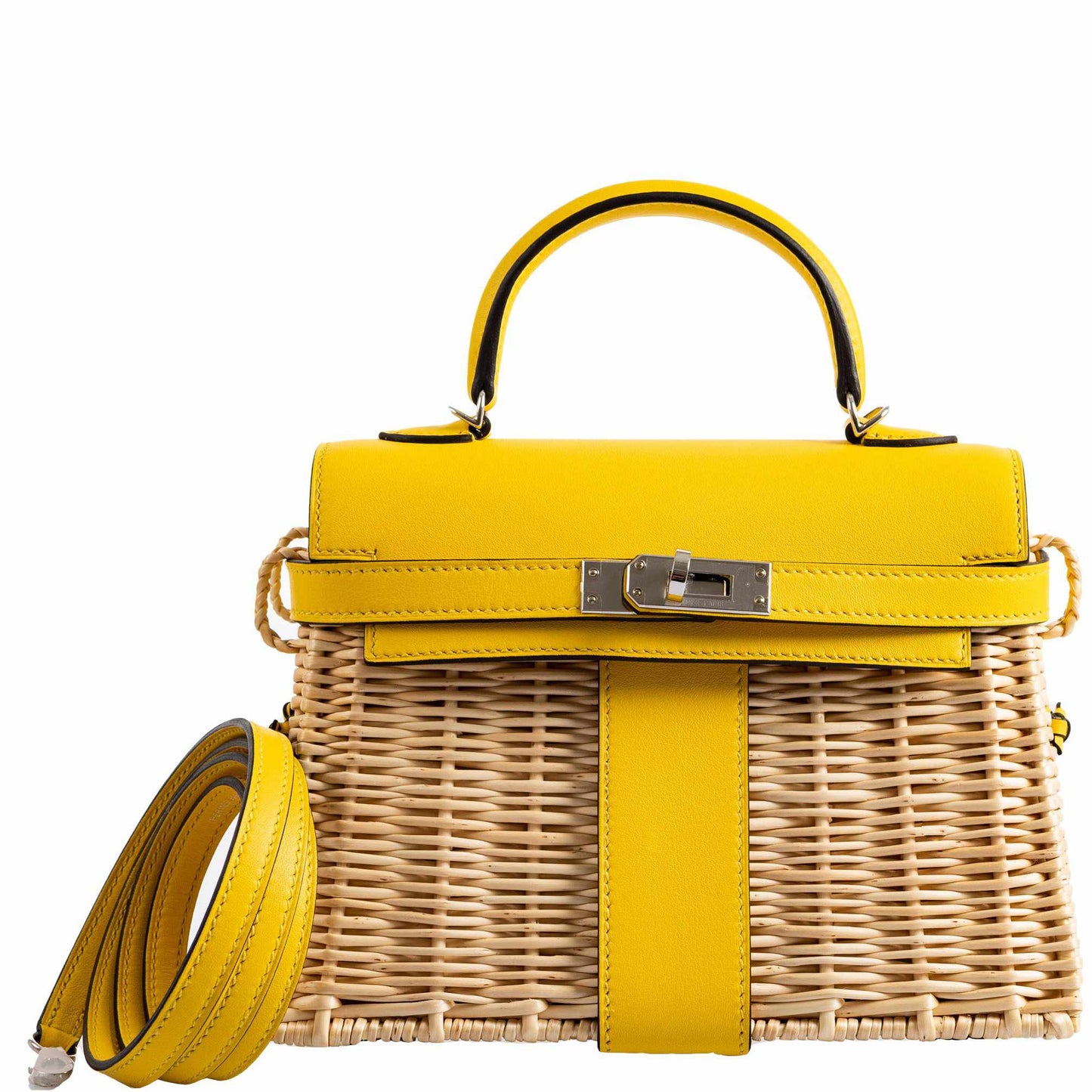 Hermes Kelly 20 Mini Picnic Jaune de Naples Swift & Osier Wicker Palladium Hardware 2019 D