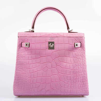 Hermes Kelly 25 Retourne 5P Bubblegum Pink Matte Alligator Palladium Hardware
