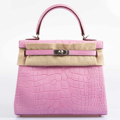 Hermes Kelly 25 Retourne 5P Bubblegum Pink Matte Alligator Palladium Hardware