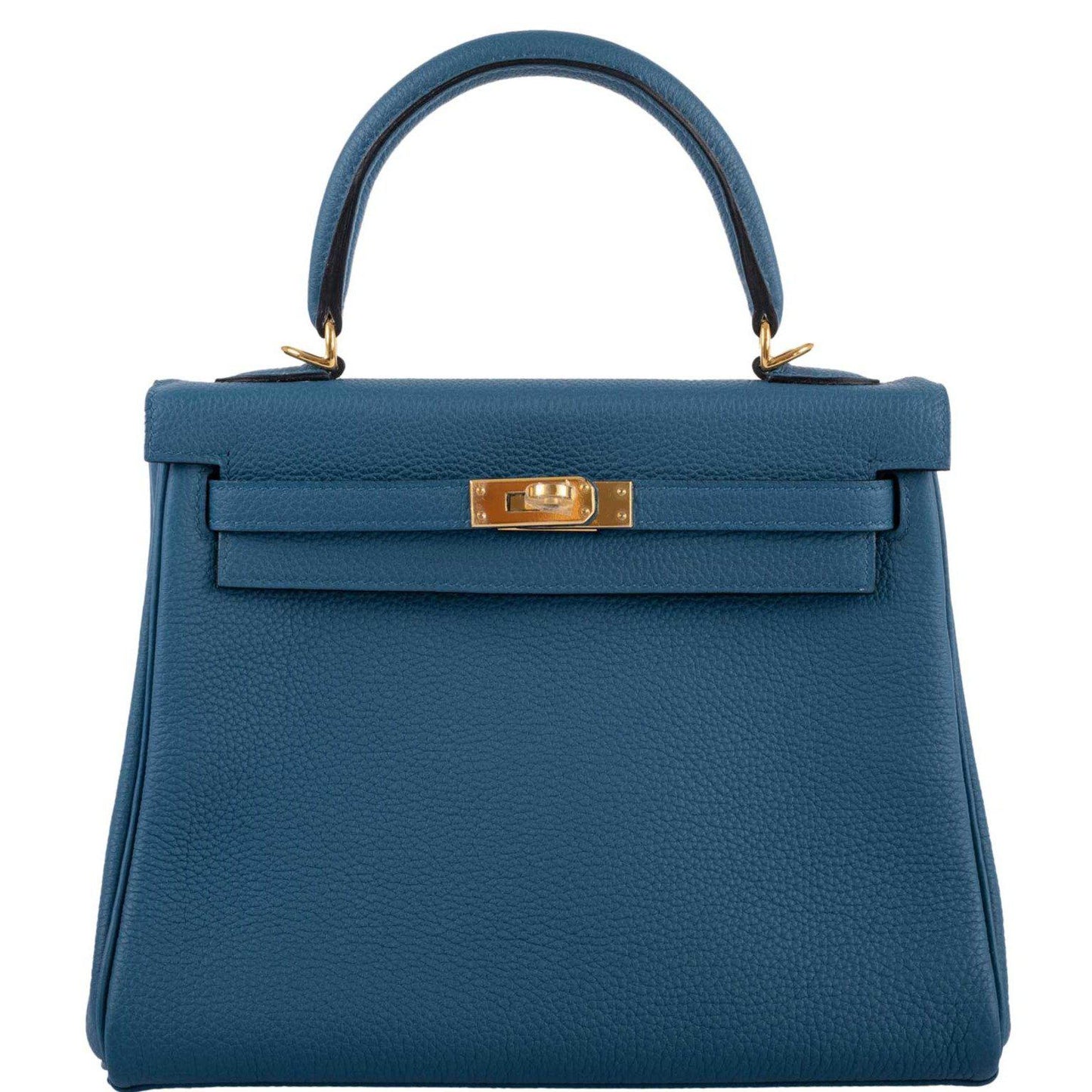 Hermes Kelly 25 Retourne Blue Colvert Togo Gold Hardware