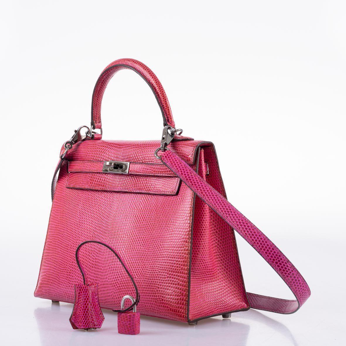 Hermes Kelly 25 Sellier Fuchsia Lizard