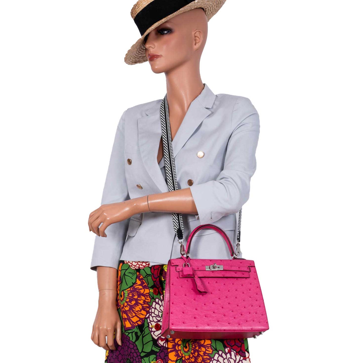 Hermes Kelly 25 Sellier Rose Tyrien Ostrich