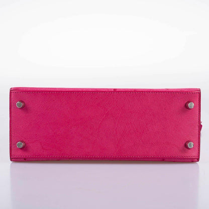Hermes Kelly 25 Sellier Rose Tyrien Ostrich