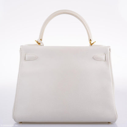 Hermes Kelly 28 Retourne White Epsom