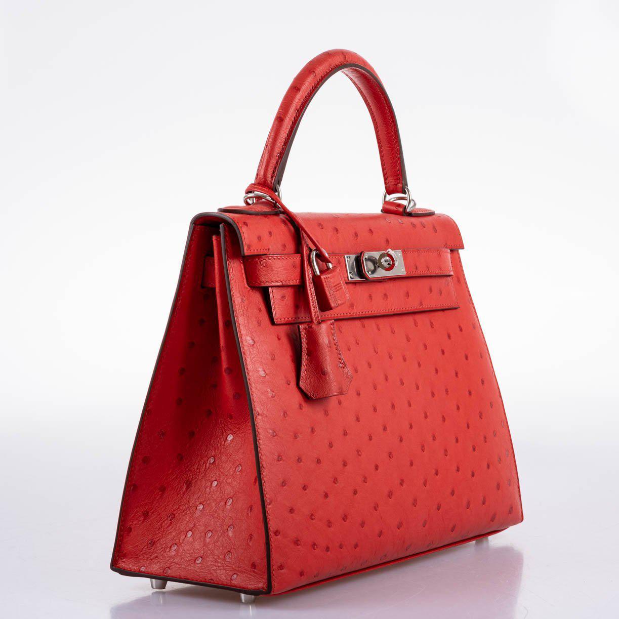 Hermes Kelly 28 Sellier Rouge Vif Ostrich