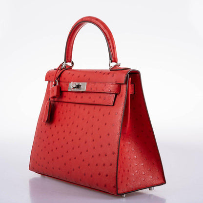 Hermes Kelly 28 Sellier Rouge Vif Ostrich