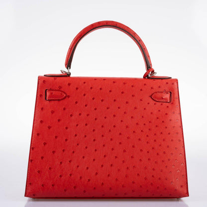 Hermes Kelly 28 Sellier Rouge Vif Ostrich