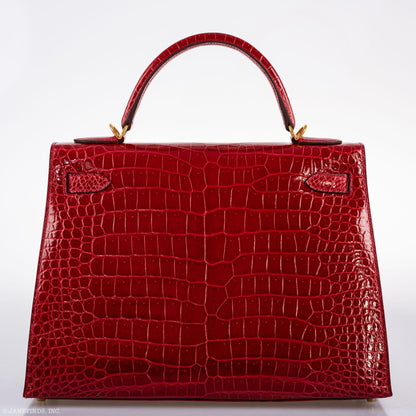 Hermes Kelly 32 Sellier Braise Porosus Crocodile
