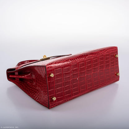 Hermes Kelly 32 Sellier Braise Porosus Crocodile