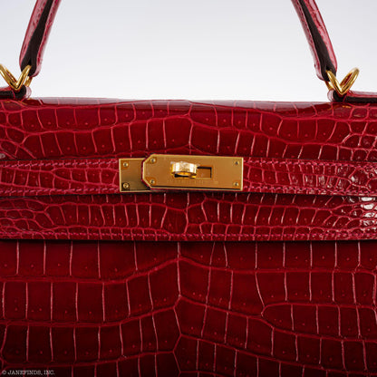 Hermes Kelly 32 Sellier Braise Porosus Crocodile
