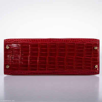 Hermes Kelly 32 Sellier Braise Porosus Crocodile
